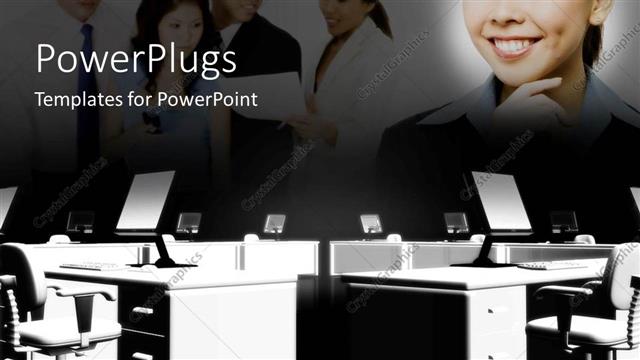  Presentation with chairs - Office desks and chairs with LCD screen keyboard and mouse