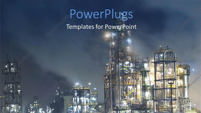  Presentation with oil refinery industry - Oil refinery surrounded with steaming fumes in the night