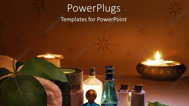  Presentation with oils - Oils,other liquids and a candle used for aromatherapy