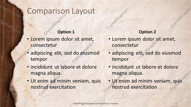 Comparison presentation slide layout