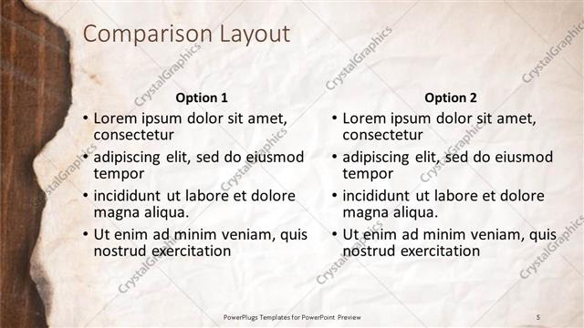 Comparison presentation slide layout