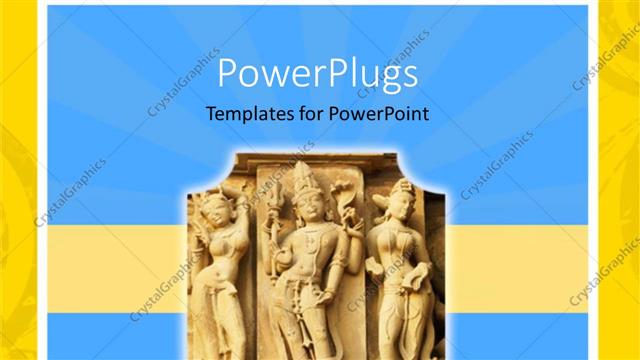  Presentation with wall - Old Indian statue's carved into a wall with blue background