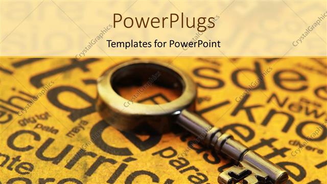  Presentation with old paper - Old skeleton key laying on yellowed paper covered with education related words