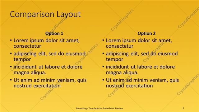 Comparison presentation slide layout