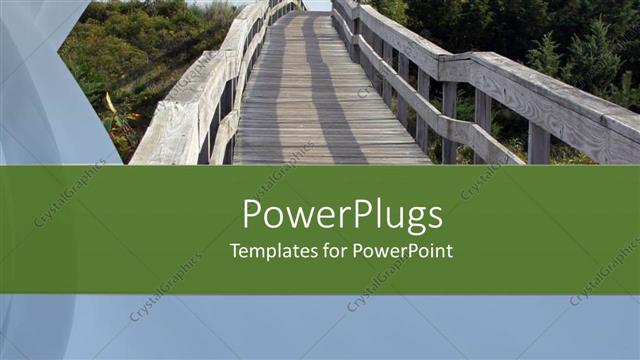  Presentation with bridge - Old wooden bridge in a park with many trees