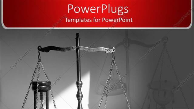  Presentation with time money - Old wooden scale with wooden hourglass on plate in dark background