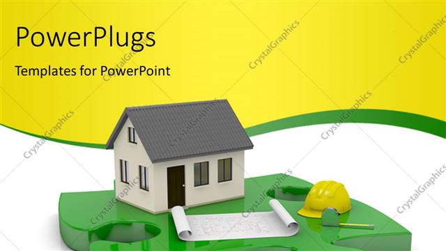  Presentation with real estate - One beautiful house and a blueprint on a puzzle piece with nice curve