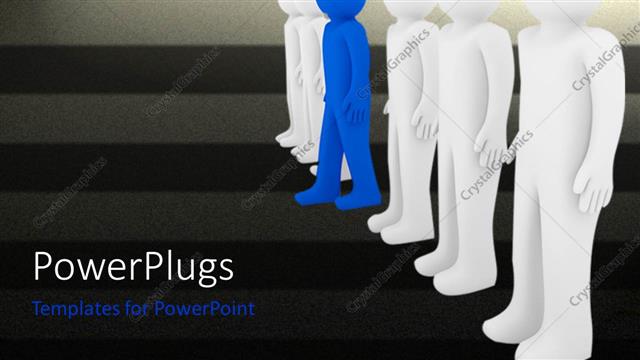  Presentation with stepping - One blue figure stepping away from row of white figures