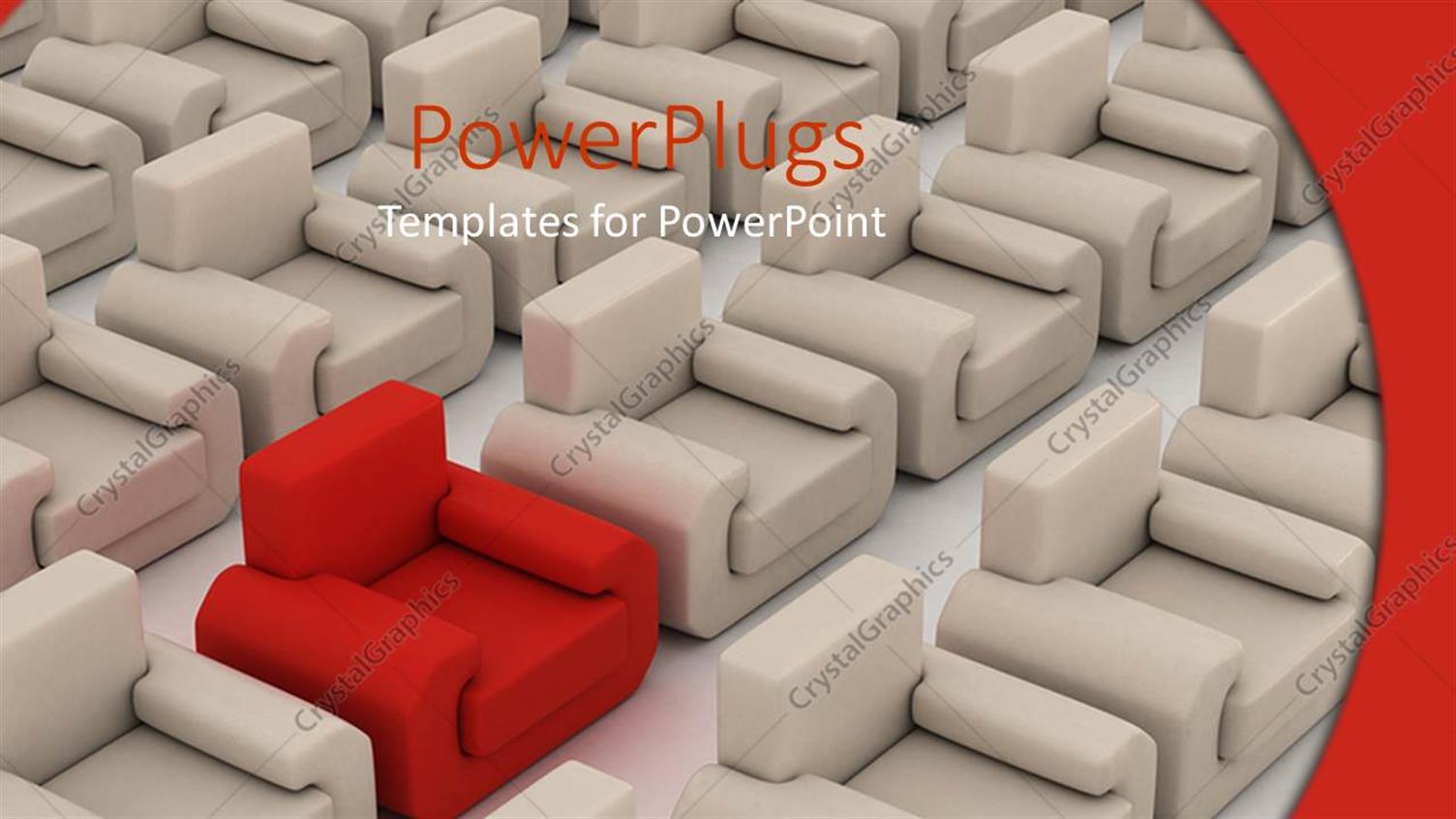 Featuring One Distinct Red Armchair Between Several White Ones Showing Distinction