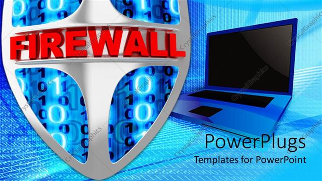  Presentation with blue shield - An open blue laptop with a shield and binary