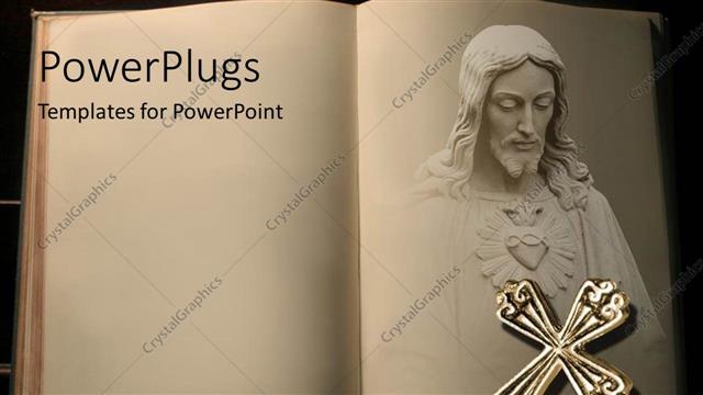  Presentation with jesus cross - Open book with a cross and a statue of Jesus