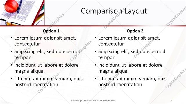 Comparison presentation slide layout