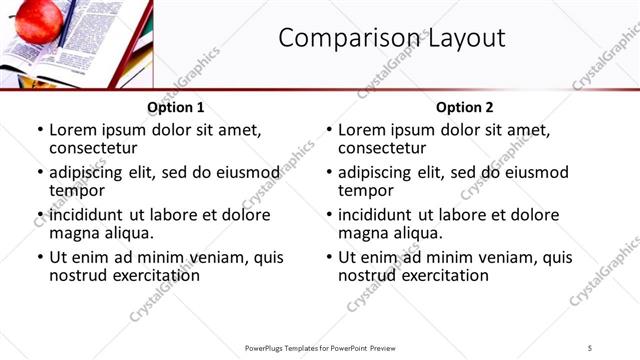 Comparison presentation slide layout