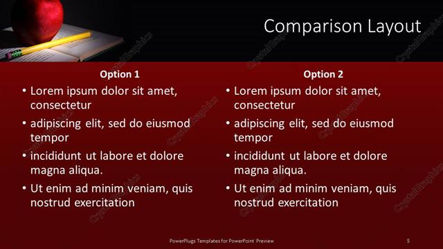 Comparison presentation slide layout