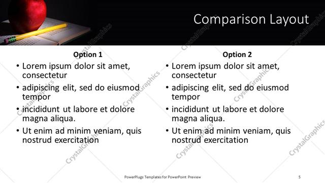 Comparison presentation slide layout