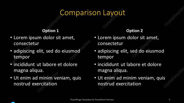 Comparison presentation slide layout