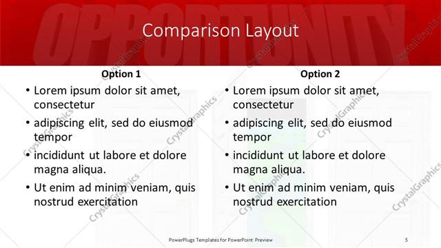 Comparison presentation slide layout