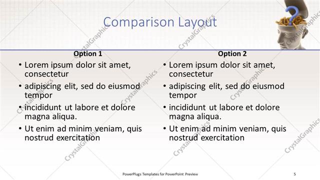 Comparison presentation slide layout