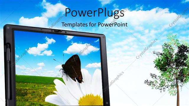  Presentation with butterfly - Open laptop with a flower and a black butterfly