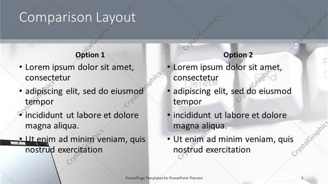 Comparison presentation slide layout