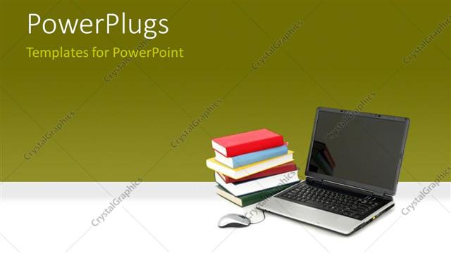  Presentation with books - An open laptop with a stack of colorful books