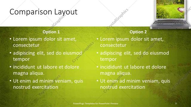 Comparison presentation slide layout