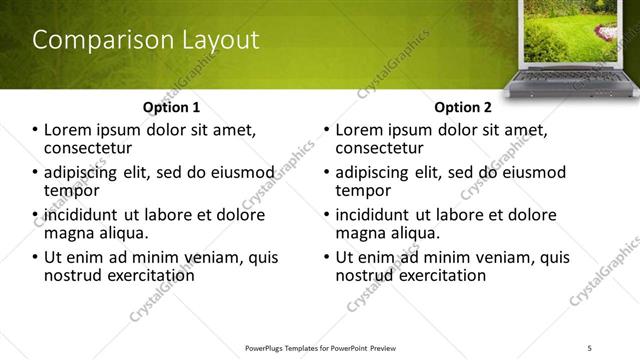 Comparison presentation slide layout