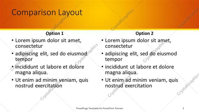Comparison presentation slide layout
