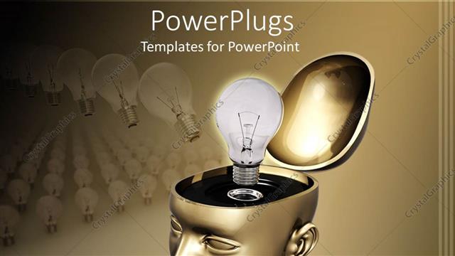  Presentation with good - Open top gold head with idea light bulb