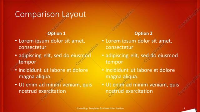 Comparison presentation slide layout