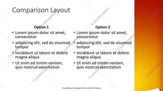 Comparison presentation slide layout