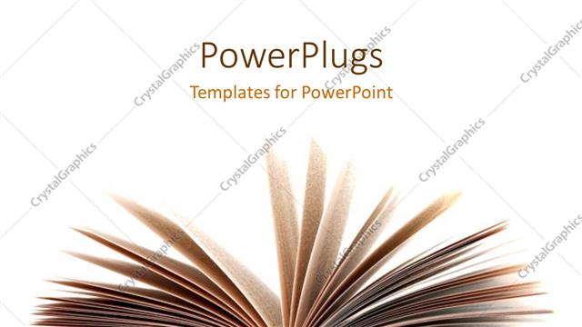  Presentation with book - Opened pages of book on desk with white background and brown frames