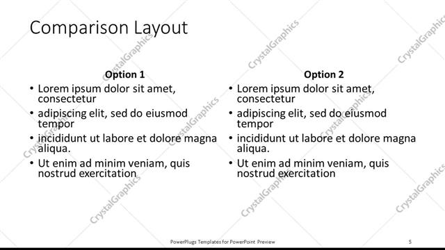 Comparison presentation slide layout