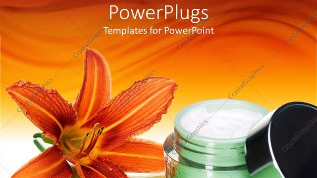  Presentation with lily - Orange blooming lily behind moisturizer jar