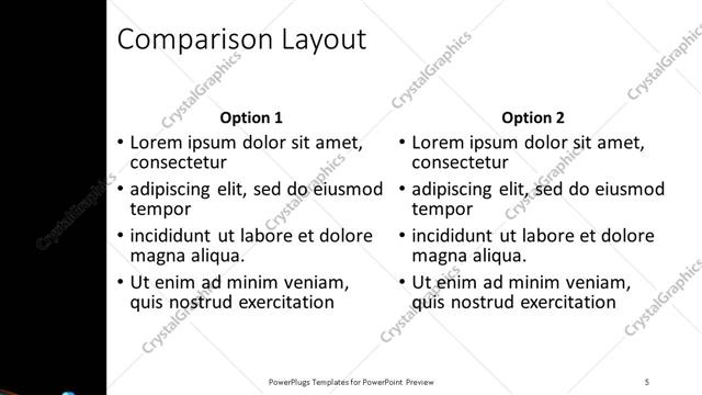 Comparison presentation slide layout