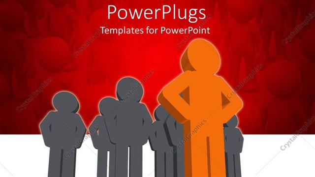  Presentation with orange colored - Orange colored 3D man leading Grey team on white background?