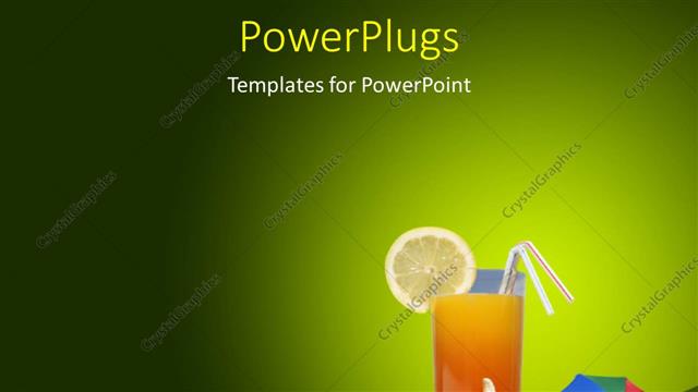  Presentation with orange colored - Orange colored cocktail with parasol over green background?