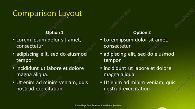 Comparison presentation slide layout
