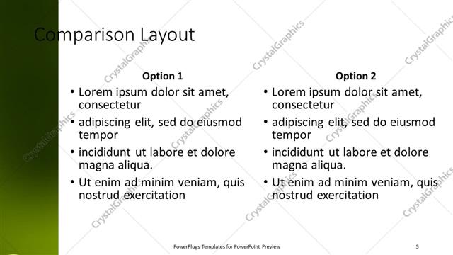 Comparison presentation slide layout