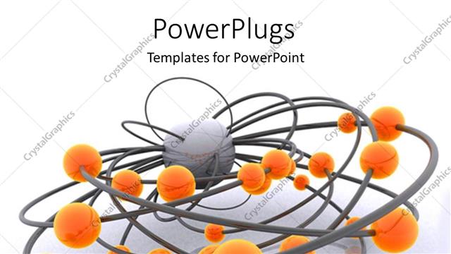  Presentation with spheres - Orange colored spheres connected to earth globe on white surface