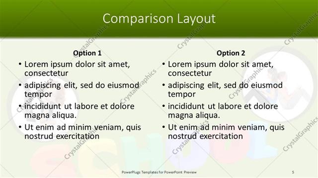 Comparison presentation slide layout