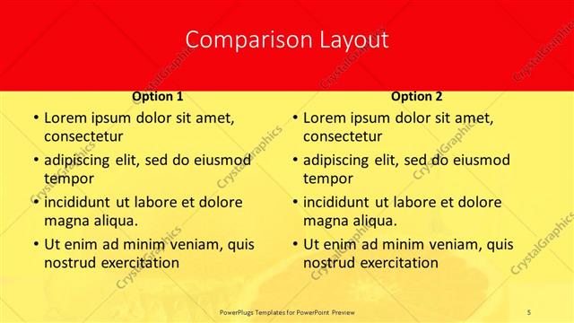 Comparison presentation slide layout