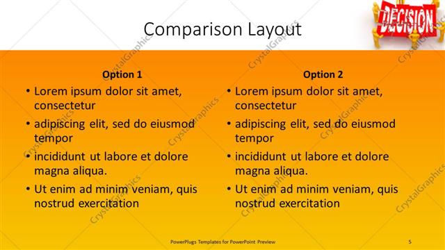 Comparison presentation slide layout