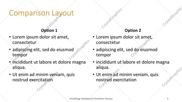 Comparison presentation slide layout
