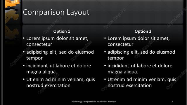 Comparison presentation slide layout