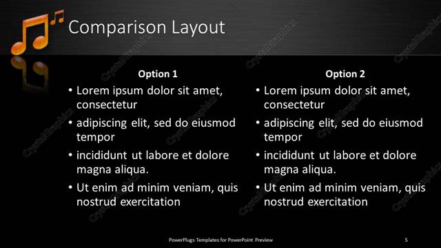 Comparison presentation slide layout