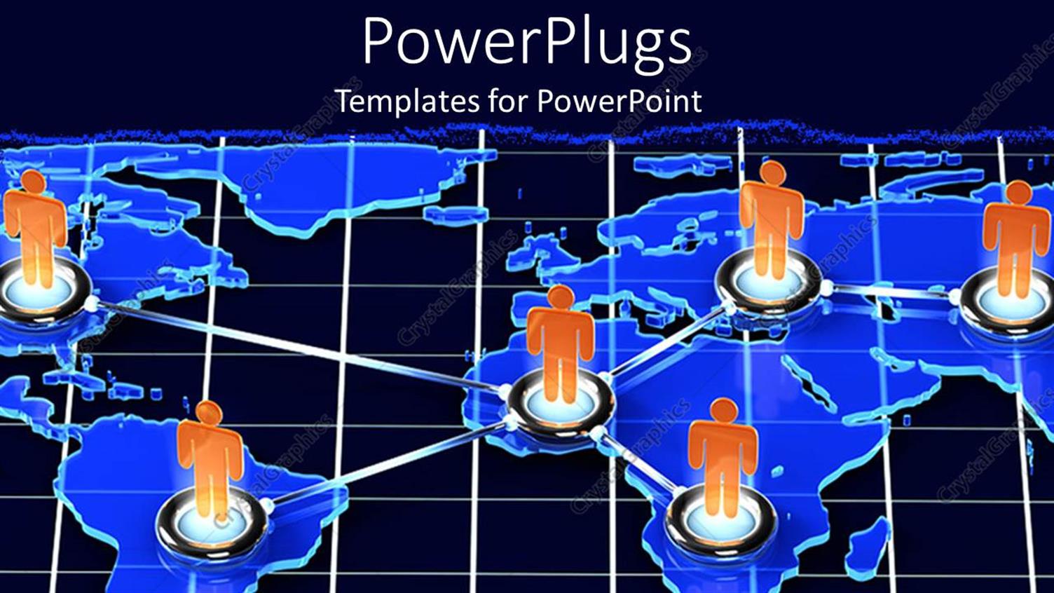 Featuring Orange Paper Men Standing on Several Locations on World Map Connected Together 