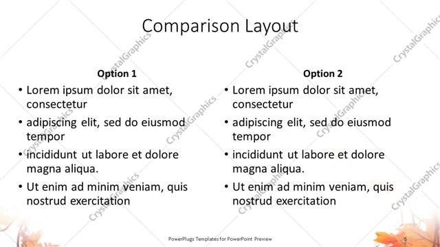 Comparison presentation slide layout
