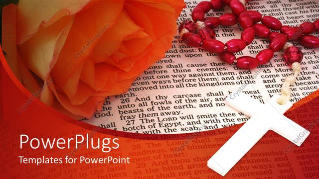  Presentation with orange - Orange rose and rosary on open Bible