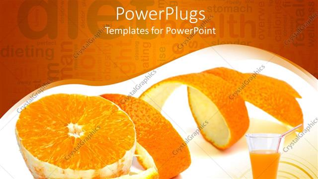  Presentation with orange slice - Orange slice and spiral-shaped peel next to orange juice glass